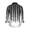 Men's Casual Shirt Monochrome Herringbone Geometric Print Button Up Long Sleeve Shirt - Noir M