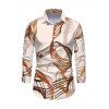 Men's Vintage Shirt Abstract Line Print Button Up Long Sleeve Shirt - Abricot S