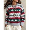 Christmas Sweater Elk Zig Zag Snowflake Print Long Sleeve Pullover Sweater - multicolor S | US 4