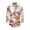 Vintage Couple Outfit Abstract Line Print Mesh Panel Skew Neck Bodycon Dress and Long Sleeve Shirt Set - Abricot S | US 4