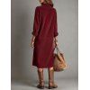 Corduroy Shirt Dress Solid Color Turn Down Collar Loose Dress - Rouge Vineux L | US 8-10