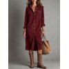 Corduroy Shirt Dress Solid Color Turn Down Collar Loose Dress - Rouge Vineux L | US 8-10