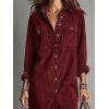 Corduroy Shirt Dress Solid Color Turn Down Collar Loose Dress - Rouge Vineux L | US 8-10