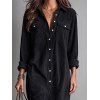 Corduroy Shirt Dress Solid Color Turn Down Collar Loose Dress - Noir XL | US 12