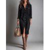 Corduroy Shirt Dress Solid Color Turn Down Collar Loose Dress - Noir XL | US 12