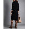 Corduroy Shirt Dress Solid Color Turn Down Collar Loose Dress - Noir XL | US 12