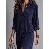 Corduroy Shirt Dress Solid Color Turn Down Collar Loose Dress - Bleu profond S | US 4