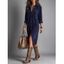 Corduroy Shirt Dress Solid Color Turn Down Collar Loose Dress - Noir XL | US 12
