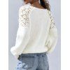 Casual Fuzzy Knit Sweater Hollow Crochet Floral Shoulder Long Sleeve Pullover Sweater - Blanc S | US 4