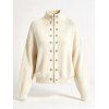 Stand Collar Knit Cardigan Double Row Metal Button Zip Front Long Sleeve Sweater Jacket - Blanc M | US 6