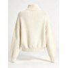 Stand Collar Knit Cardigan Double Row Metal Button Zip Front Long Sleeve Sweater Jacket - Blanc M | US 6