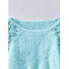Casual Fuzzy Knit Sweater Hollow Crochet Floral Shoulder Long Sleeve Pullover Sweater - Bleu Poudre XXL | US 12