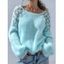 Casual Fuzzy Knit Sweater Hollow Crochet Floral Shoulder Long Sleeve Pullover Sweater - Blanc S | US 4