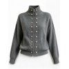 Stand Collar Knit Cardigan Double Row Metal Button Zip Front Long Sleeve Sweater Jacket - Gris Foncé XL | US 10