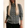 Stand Collar Knit Cardigan Double Row Metal Button Zip Front Long Sleeve Sweater Jacket - Gris Foncé XL | US 10
