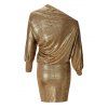 Party Dress Metallic Dress Long Lantern Sleeve Skew Neck Bodycon Dress - d'or S | US 4