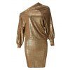 Party Dress Metallic Dress Long Lantern Sleeve Skew Neck Bodycon Dress - d'or S | US 4