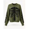 Casual Pullover Sweater Skeleton Print Round Neck Long Sleeve Streetwear Sweater - Vert Armée S | US 4