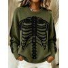 Casual Pullover Sweater Skeleton Print Round Neck Long Sleeve Streetwear Sweater - Vert Armée S | US 4