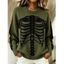 Casual Pullover Sweater Skeleton Print Round Neck Long Sleeve Streetwear Sweater - Orange S | US 4