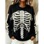 Casual Pullover Sweater Skeleton Print Round Neck Long Sleeve Streetwear Sweater - Orange S | US 4