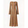 Ethnic Style Dress Wavy Colorblock Striped Long Sleeve Vintage Knit Dress - Orange M | US 6