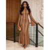 Ethnic Style Dress Wavy Colorblock Striped Long Sleeve Vintage Knit Dress - Orange M | US 6