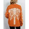 Casual Pullover Sweater Skeleton Print Round Neck Long Sleeve Streetwear Sweater - Orange S | US 4