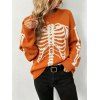 Casual Pullover Sweater Skeleton Print Round Neck Long Sleeve Streetwear Sweater - Orange S | US 4