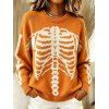 Casual Pullover Sweater Skeleton Print Round Neck Long Sleeve Streetwear Sweater - Orange S | US 4