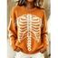 Casual Pullover Sweater Skeleton Print Round Neck Long Sleeve Streetwear Sweater - Orange S | US 4