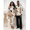 Winter Couple Outfit Colorblock Geometric Print Mesh Panel Skew Neck Bodycon Dress and Long Sleeve Shirt Set - WHITE S | US 4