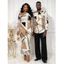 Winter Couple Outfit Colorblock Geometric Print Mesh Panel Skew Neck Bodycon Dress and Long Sleeve Shirt Set - WHITE S | US 4
