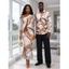 Vintage Couple Outfit Abstract Line Print Mesh Panel Skew Neck Bodycon Dress and Long Sleeve Shirt Set - APRICOT S | US 4
