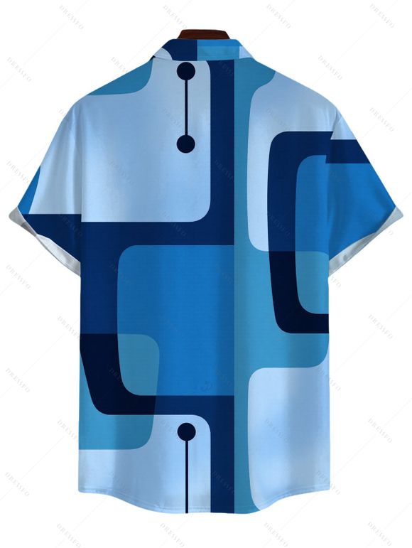 Casual Couple Outfit Abstract Geometric Print Spaghetti Strap A Line Mini Dress and Short Sleeve Shirt Set - Bleu Ciel S | US 4