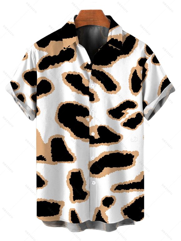 Vintage Couple Outfit Leopard Print Faux Fur Sweetheart Neck A Line Mini Dress and Shirt Set - multicolor S | US 4