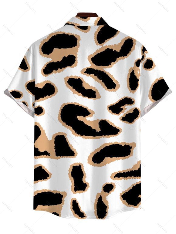Vintage Couple Outfit Leopard Print Faux Fur Sweetheart Neck A Line Mini Dress and Shirt Set - multicolor S | US 4