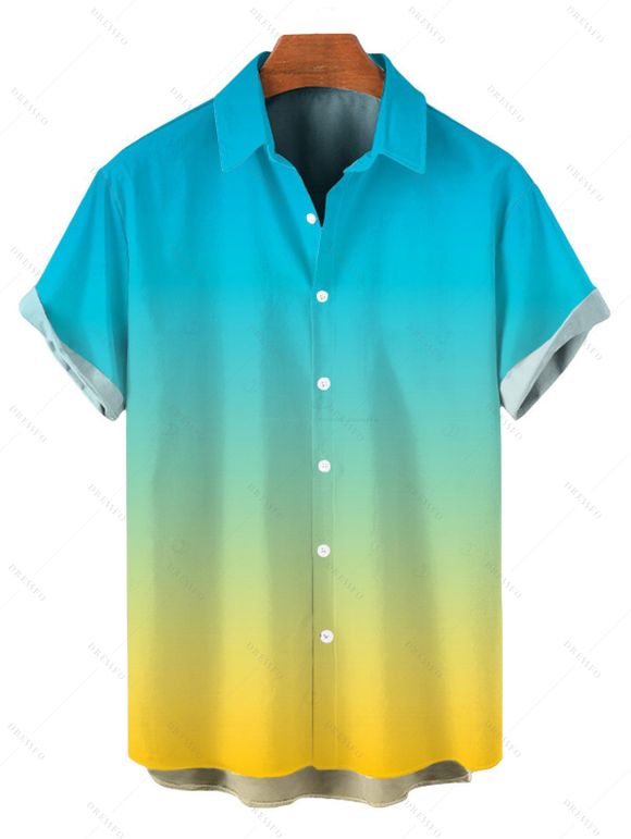 Vacation Couple Outfit Ombre Crisscross Mesh Panel Draped Spaghetti Strap Bodycon Dress and Shirt Set - multicolor S | US 4