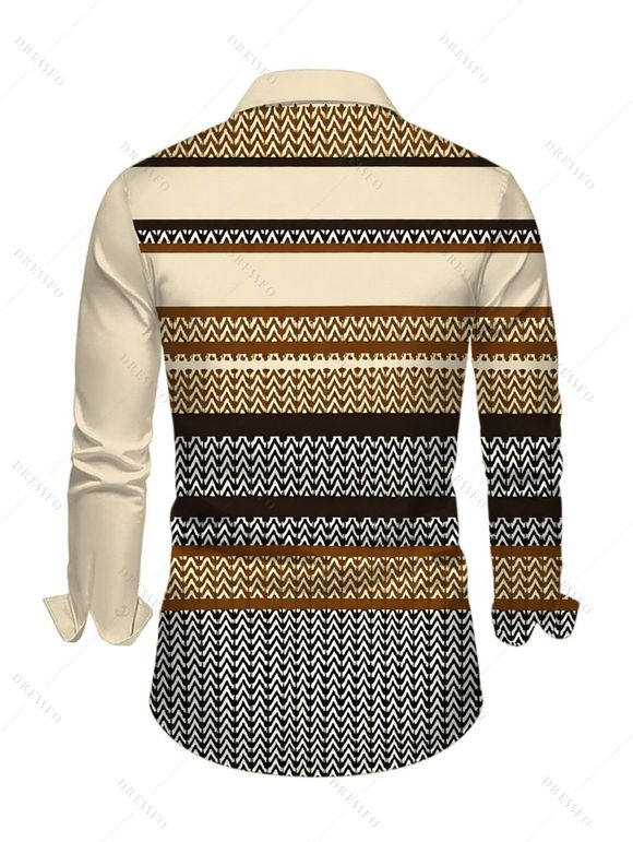 Ethnic Couple Outfit Colorblock Zig Zag Striped Print Skew Neck Bodycon Dress and Long Sleeve Shirt Set - café lumière S | US 4