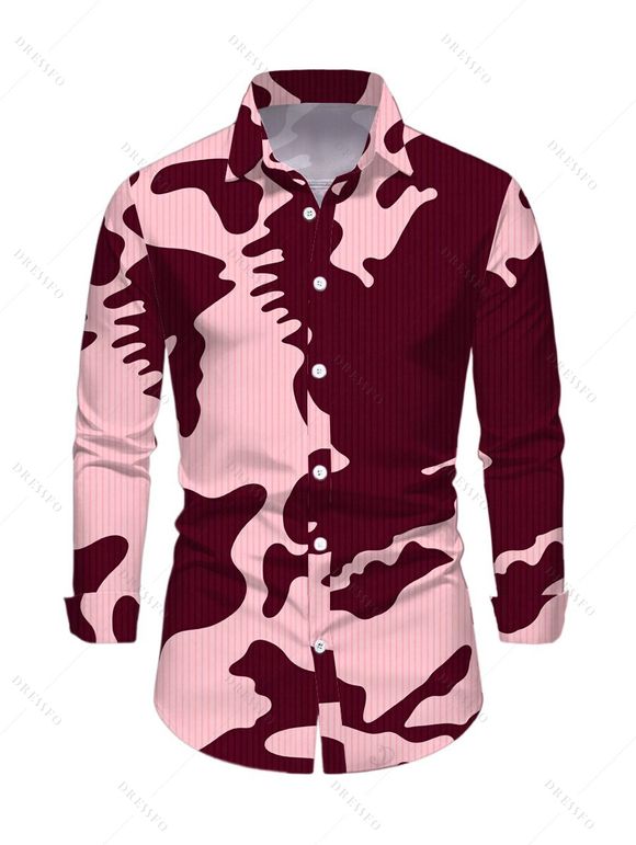 Autumn Couple Outfit Camo Striped Print Skew Neck Bodycon Dress and Long Sleeve Shirt Set - Rose S | US 4