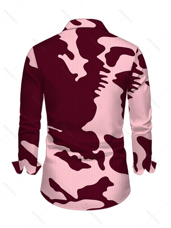 Autumn Couple Outfit Camo Striped Print Skew Neck Bodycon Dress and Long Sleeve Shirt Set - Rose S | US 4