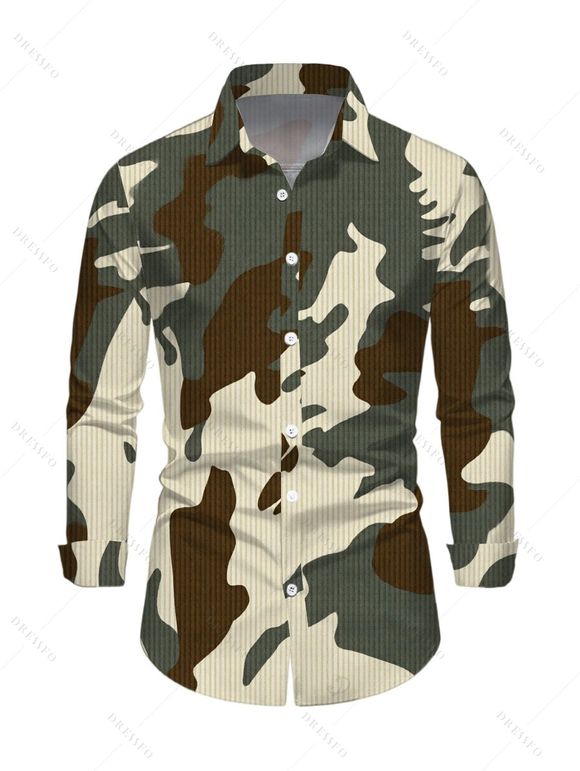 Autumn Couple Outfit Camo Striped Print Skew Neck Bodycon Dress and Long Sleeve Shirt Set - Vert Armée S | US 4