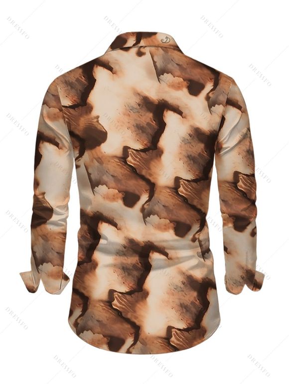 Men's Vintage Shirt Tie Dye Ink Painting Print Button Up Long Sleeve Shirt - Brun S