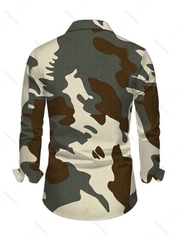 Men's Casual Shirt Camo Striped Print Button Up Long Sleeve Shirt - Vert Armée S