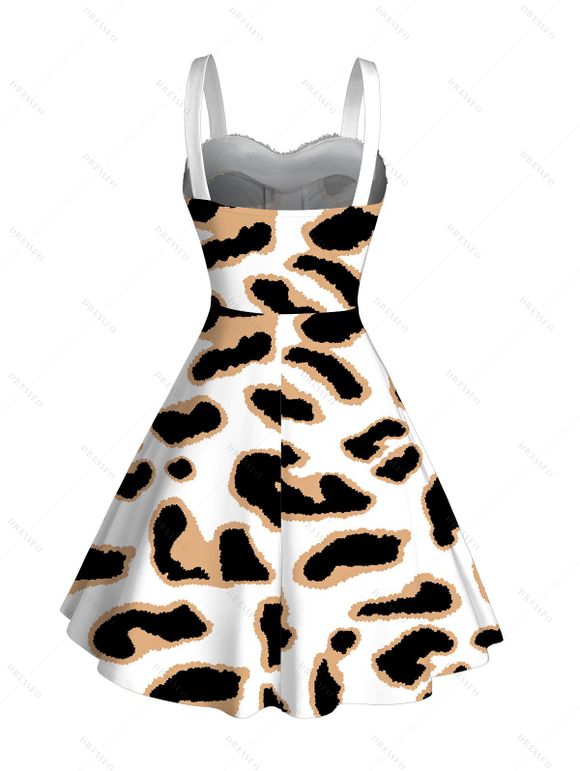 Vintage Dress Leopard Print Faux Fur Sweetheart Neck A Line Mini Dress - multicolor L | US 8-10