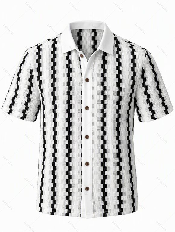 Bohemian Couple Outfit Colorblock Hollow Out V Neck Cropped Top Striped Tied Knitted Bodycon Skirt and Geometric Print Shirt Set - Blanc S | US 4