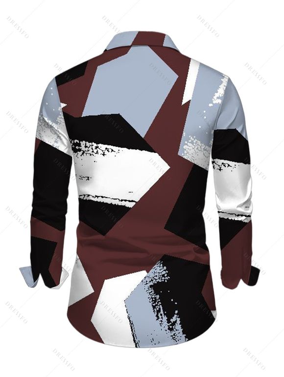 Vintage Couple Outfit Colorblock Irregular Geometric Print Foldover Off the Shoulder Ruched Bodycon Dress and Long Sleeve Shirt Set - multicolor A S | US 4