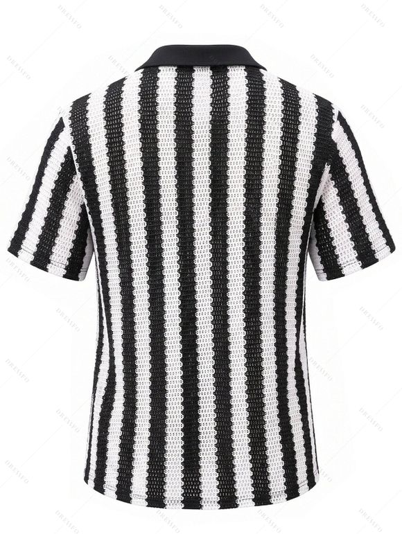 Winter Couple Outfit Monochrome Radial Striped Polka Dots U Neck Mermaid Bodycon Dress and Knitted Shirt Set - Noir S | US 4