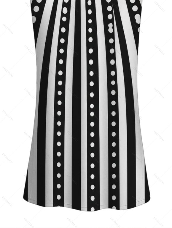 Party Dress Monochrome Radial Striped Polka Dots U Neck Long Sleeve Mermaid Bodycon Dress - Noir M | US 6