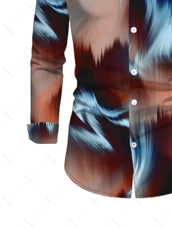 Men's Vintage Shirt Tie Dye Ink Painting Print Button Up Long Sleeve Shirt - marron foncé S
